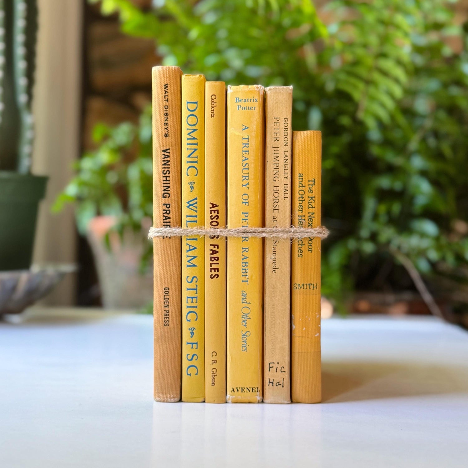 Vintage Yellow Kids Books for Playroom Decor, Yellow Children's Books for Shelf Styling
