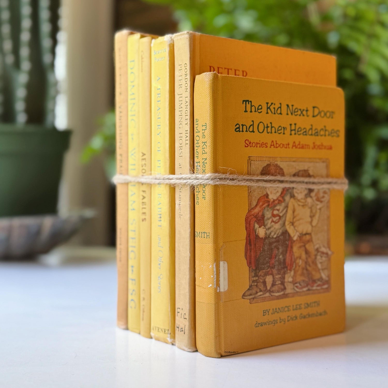 Vintage Yellow Kids Books for Playroom Decor, Yellow Children's Books for Shelf Styling