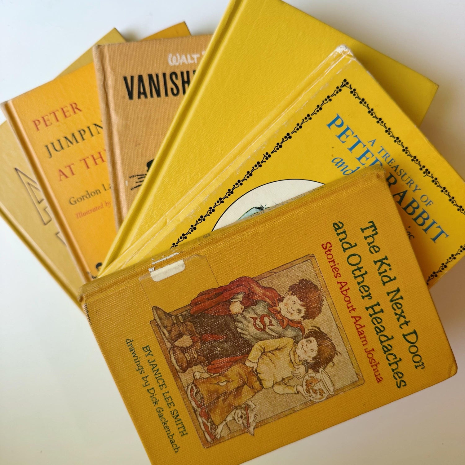 Vintage Yellow Kids Books for Playroom Decor, Yellow Children's Books for Shelf Styling