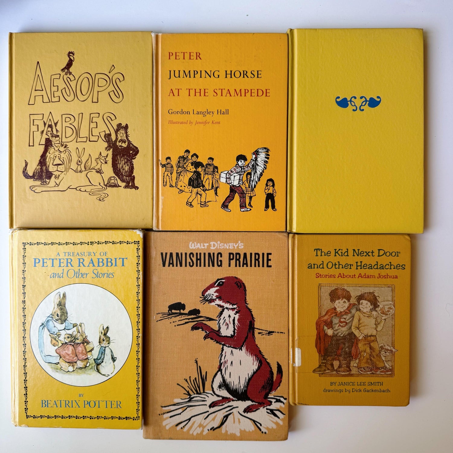 Vintage Yellow Kids Books for Playroom Decor, Yellow Children's Books for Shelf Styling