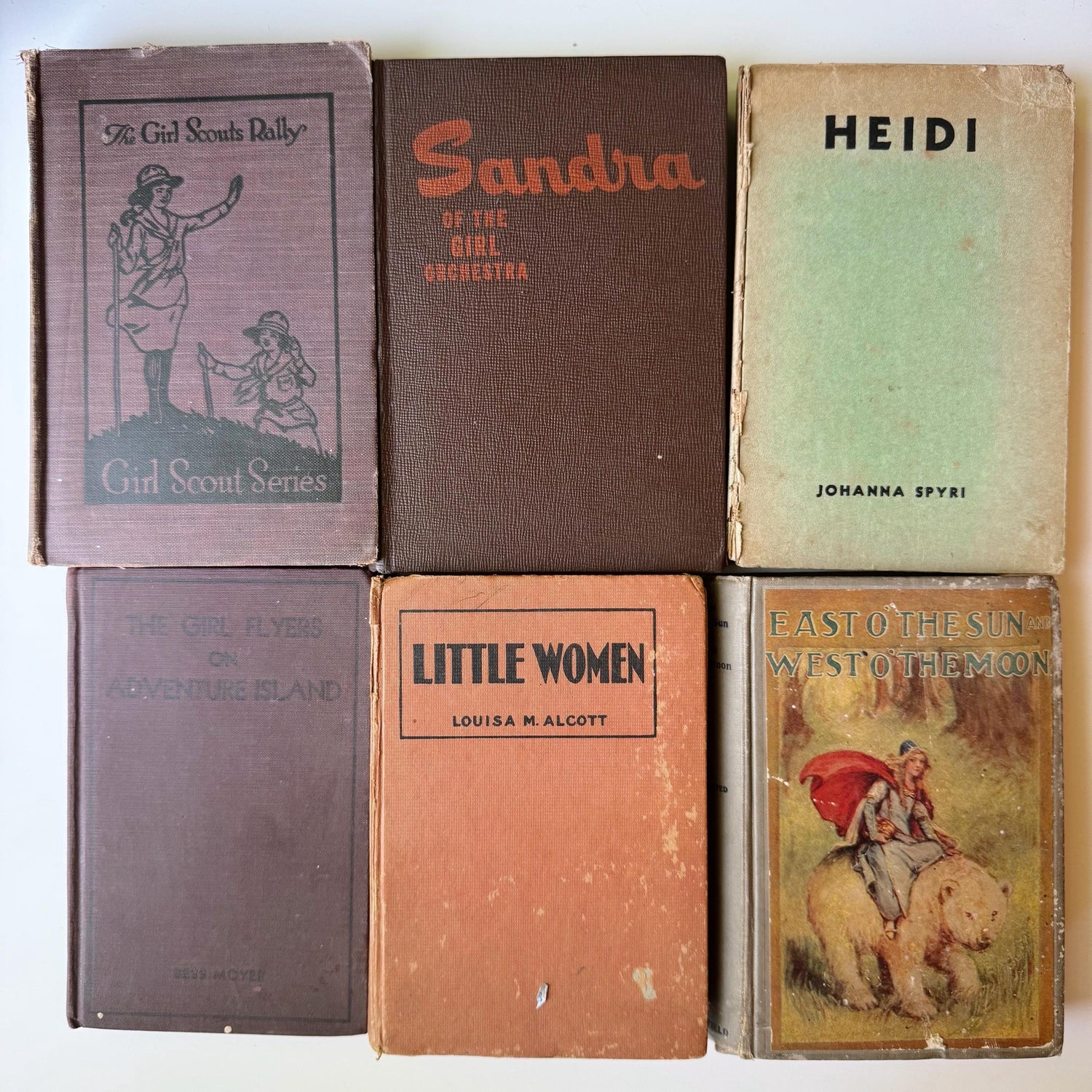Antique Beige and Brown Children's Book Bundle, Little Women, Heidi, Girls Stories