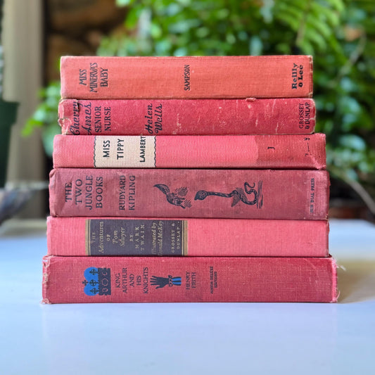 Red Vintage Children's Classic Shabby Book Bundle for Shelf Styling