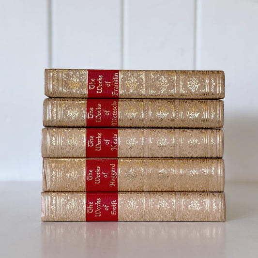Ornate Gold and Red Vintage Book Set, Black's Reader Service, Classic Literature Books