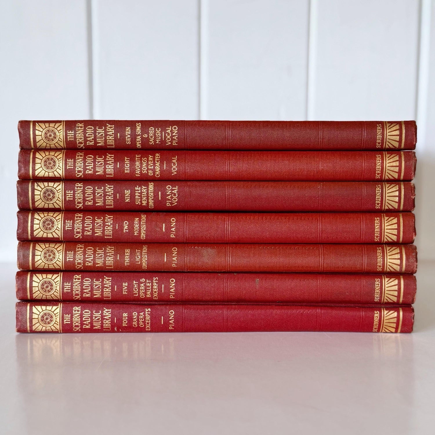 Red Mid-Century Book Set, The Scribner Radio Music Library, Music Books for Shelf Styling