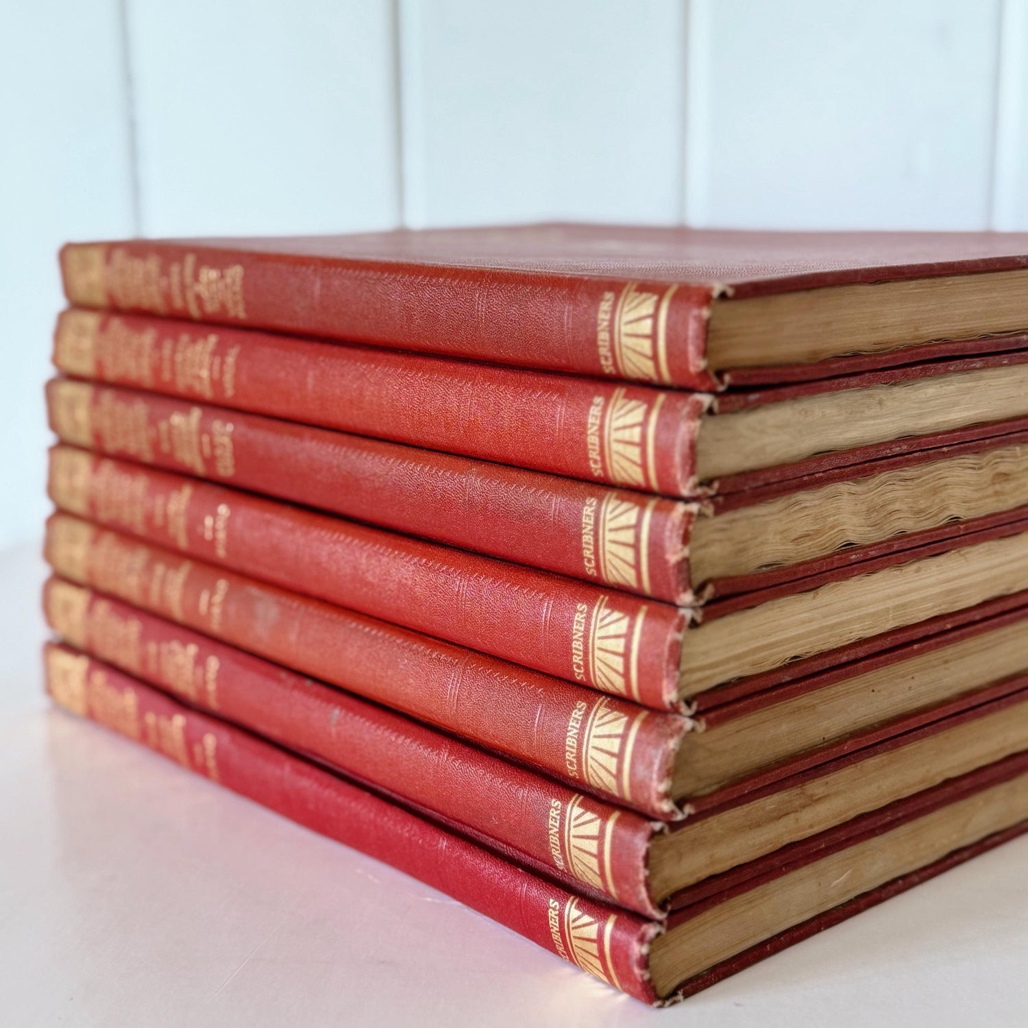 Red Mid-Century Book Set, The Scribner Radio Music Library, Music Books for Shelf Styling