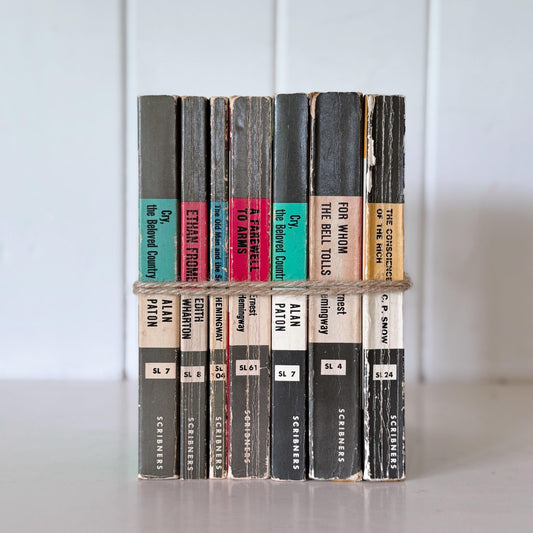 Bookshelf Decor, The Scribner Library Paperback Book Set, Mid-Century Modern Gray Books