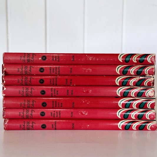 Red Mid-Century Book Set, The Scribner Radio Music Library, Music Books for Shelf Styling