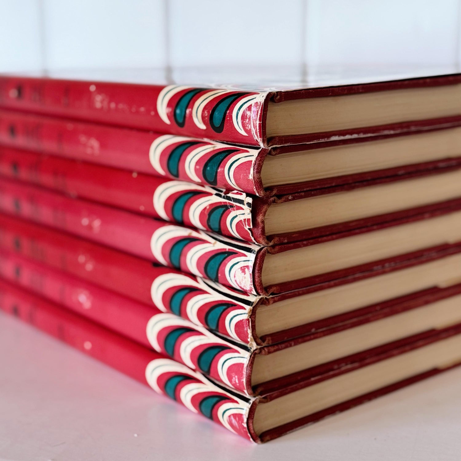 Red Mid-Century Book Set, The Scribner Radio Music Library, Music Books for Shelf Styling
