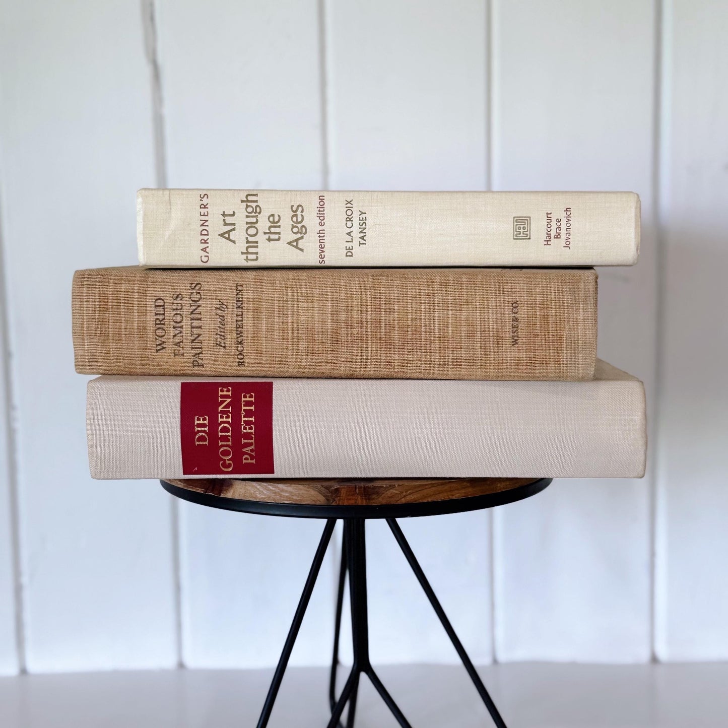 Vintage Beige and Tan Fine Art Book Bundle for Decor