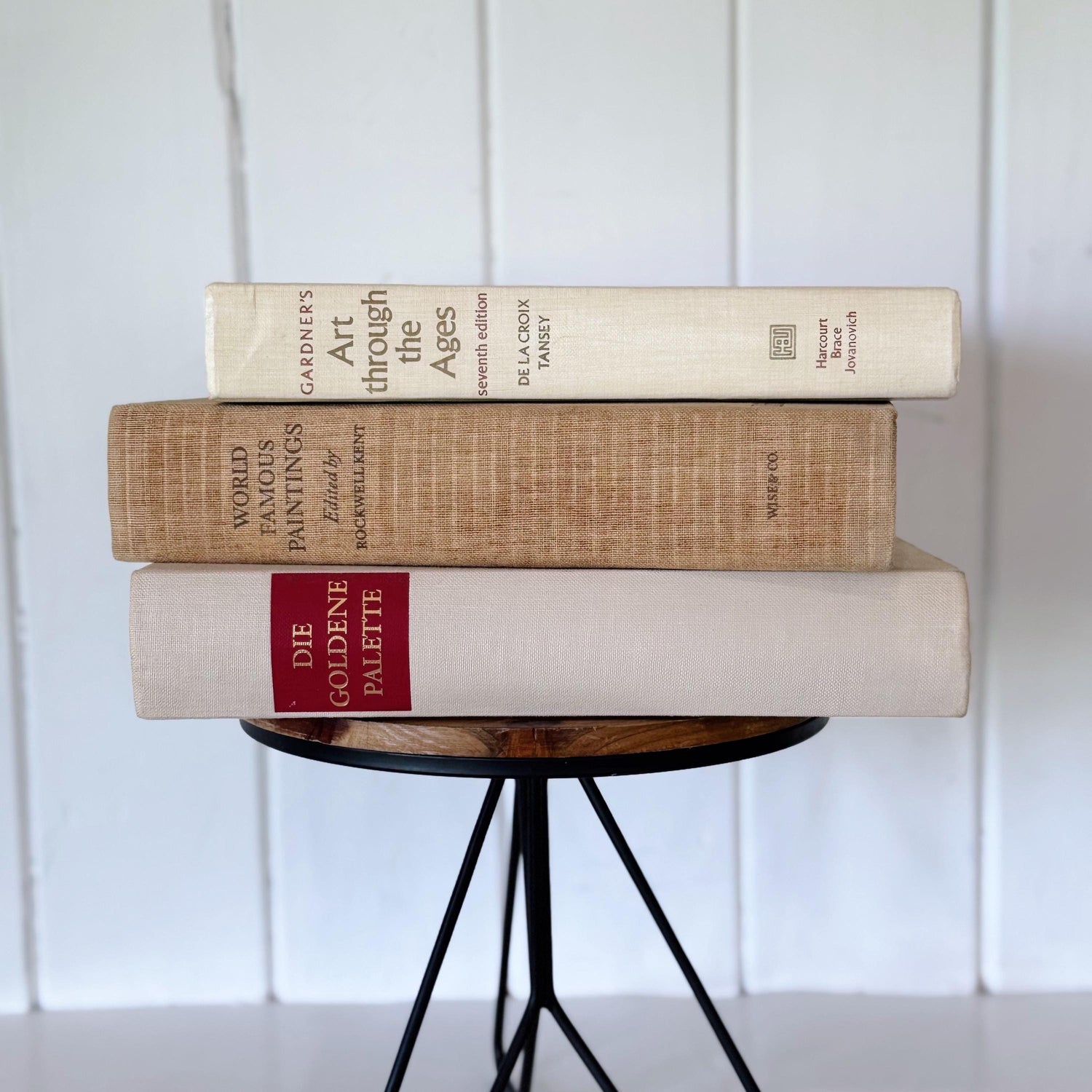 Vintage Beige and Tan Fine Art Book Bundle for Decor