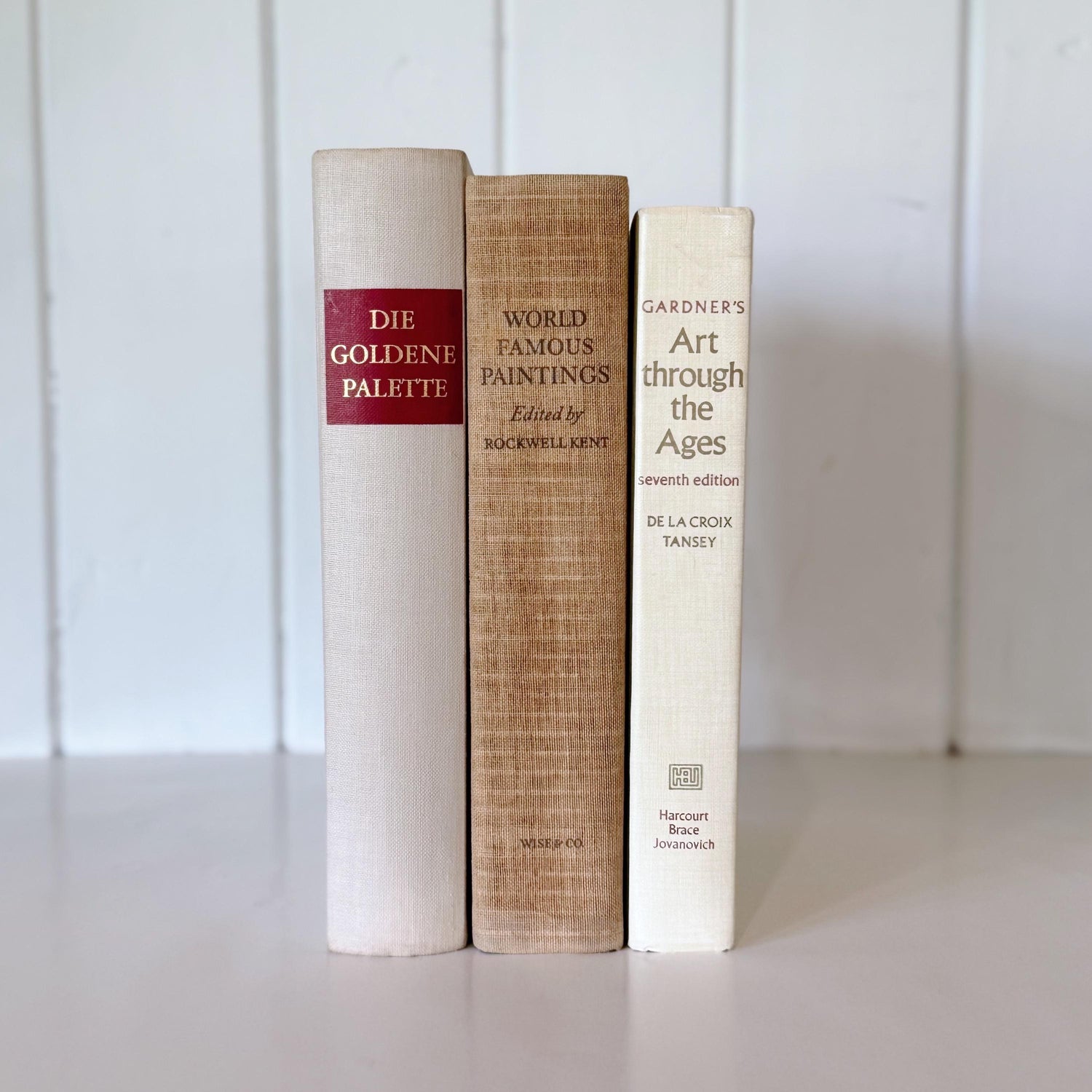 Vintage Beige and Tan Fine Art Book Bundle for Decor