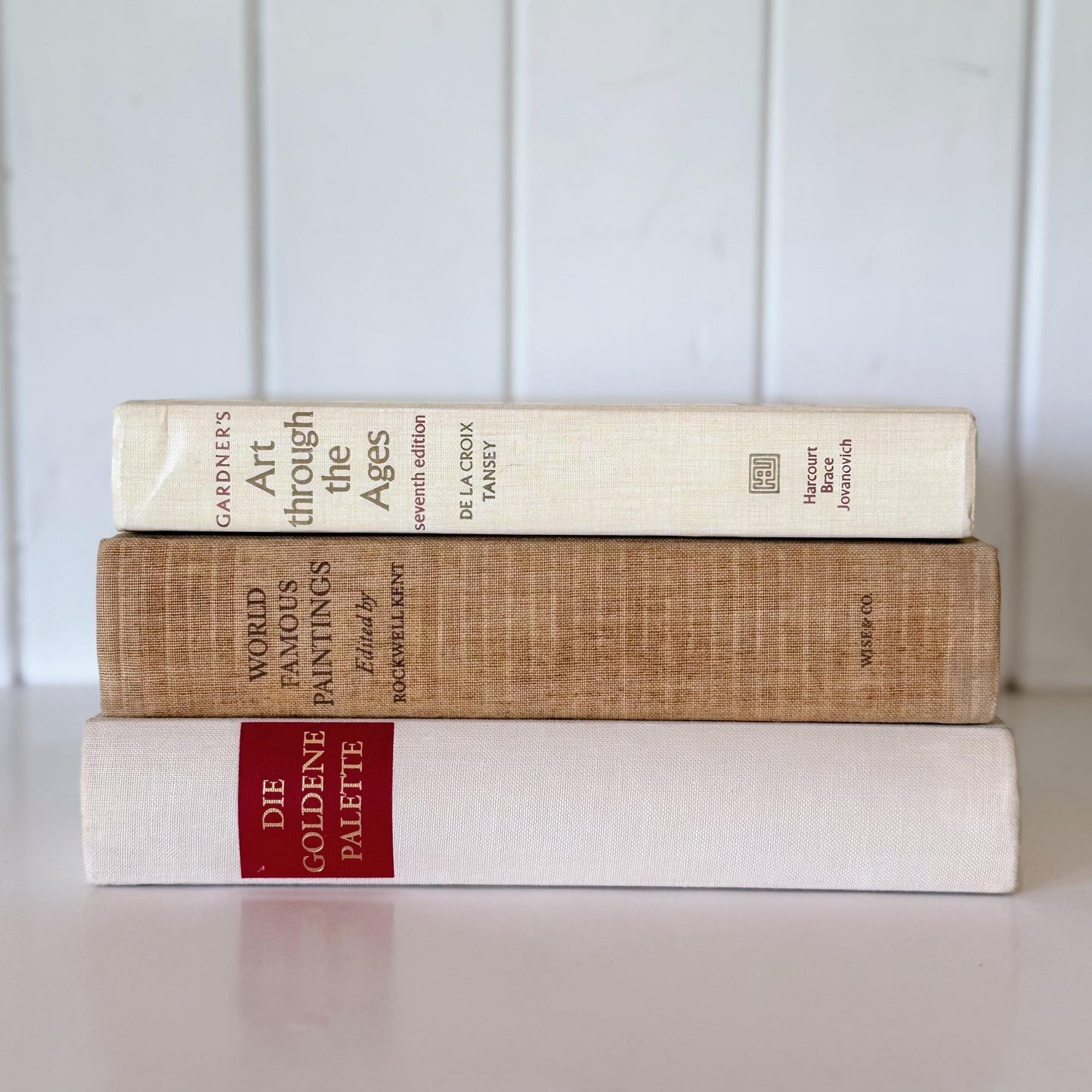 Vintage Beige and Tan Fine Art Book Bundle for Decor