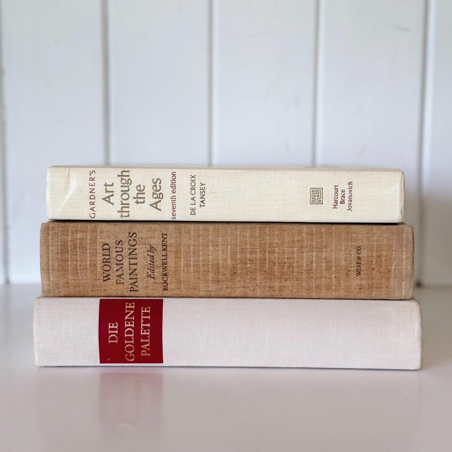 Vintage Beige and Tan Fine Art Book Bundle for Decor