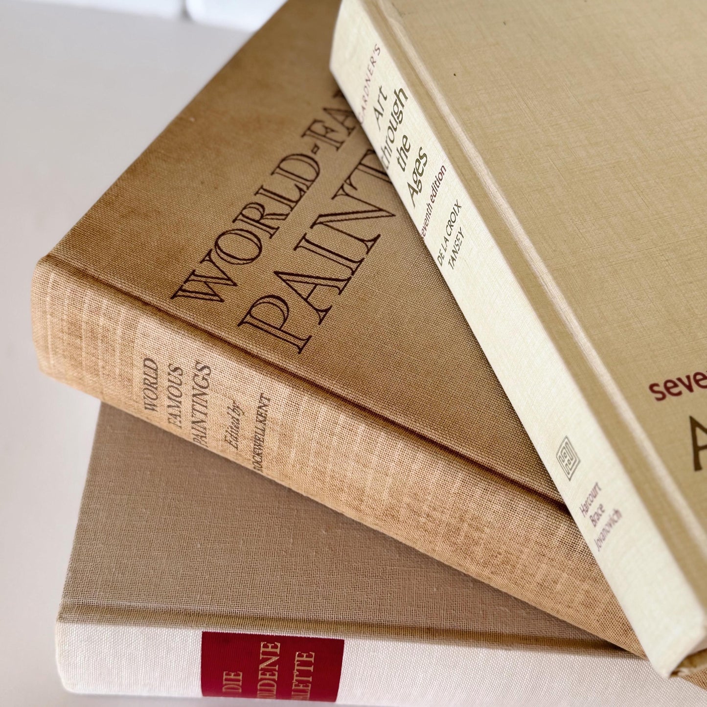 Vintage Beige and Tan Fine Art Book Bundle for Decor
