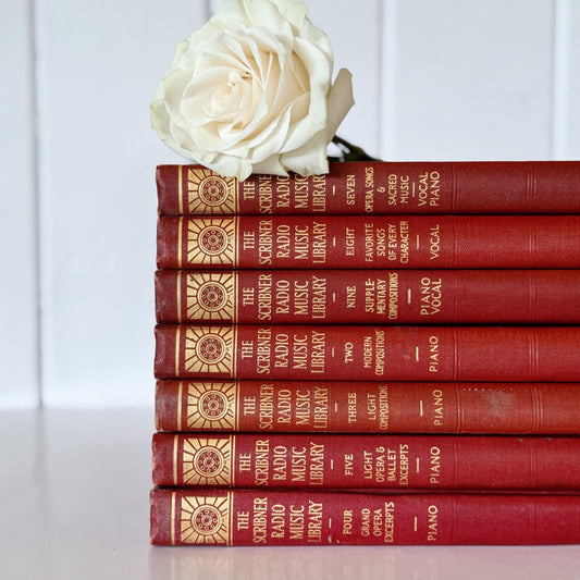 Red Mid-Century Book Set, The Scribner Radio Music Library, Music Books for Shelf Styling