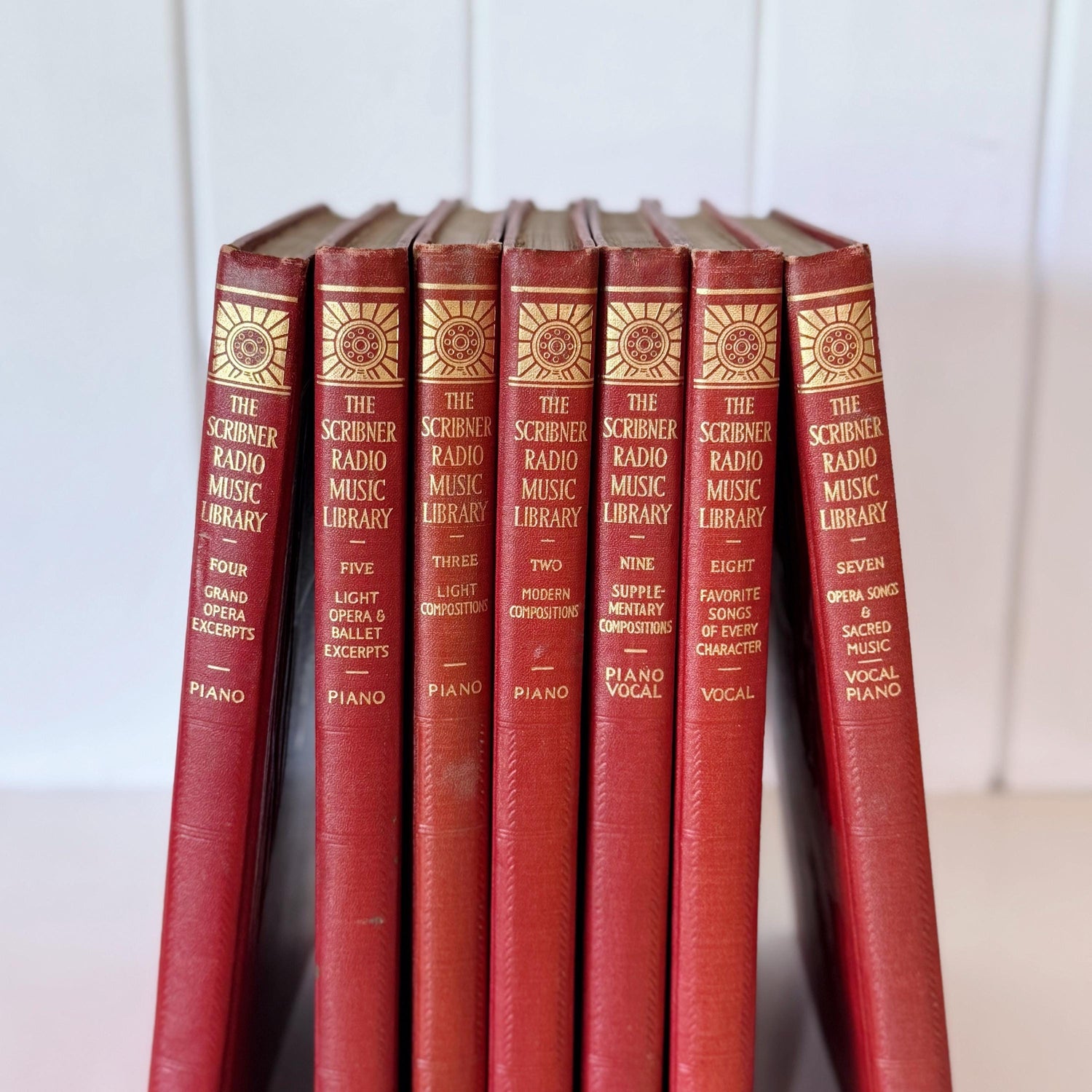 Red Mid-Century Book Set, The Scribner Radio Music Library, Music Books for Shelf Styling