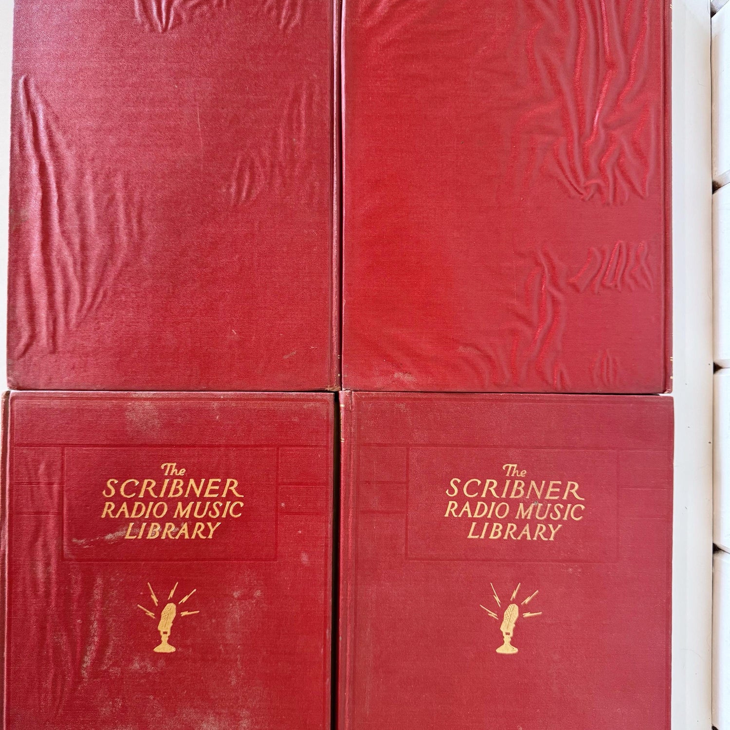 Red Mid-Century Book Set, The Scribner Radio Music Library, Music Books for Shelf Styling