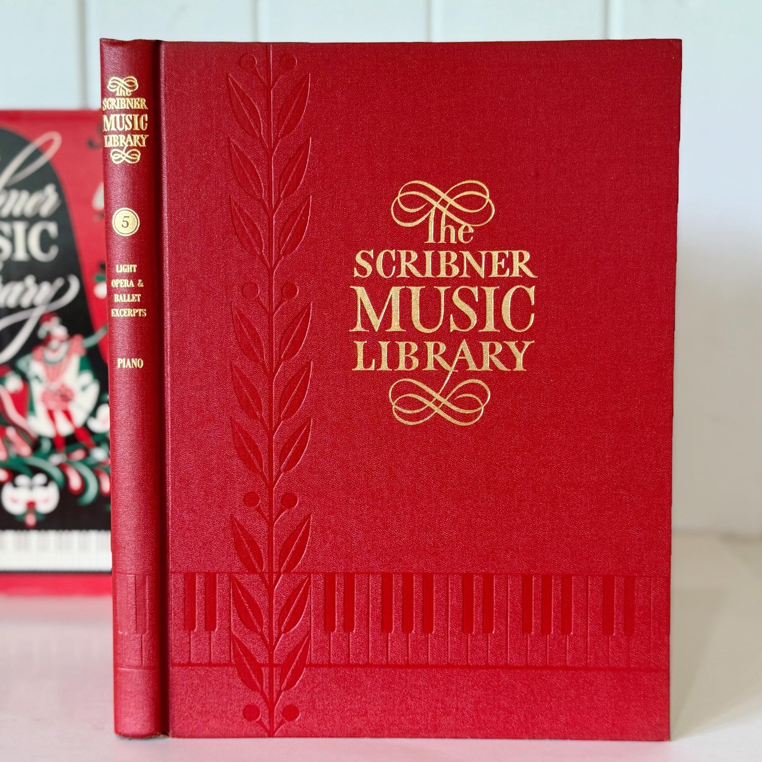 Red Mid-Century Book Set, The Scribner Radio Music Library, Music Books for Shelf Styling