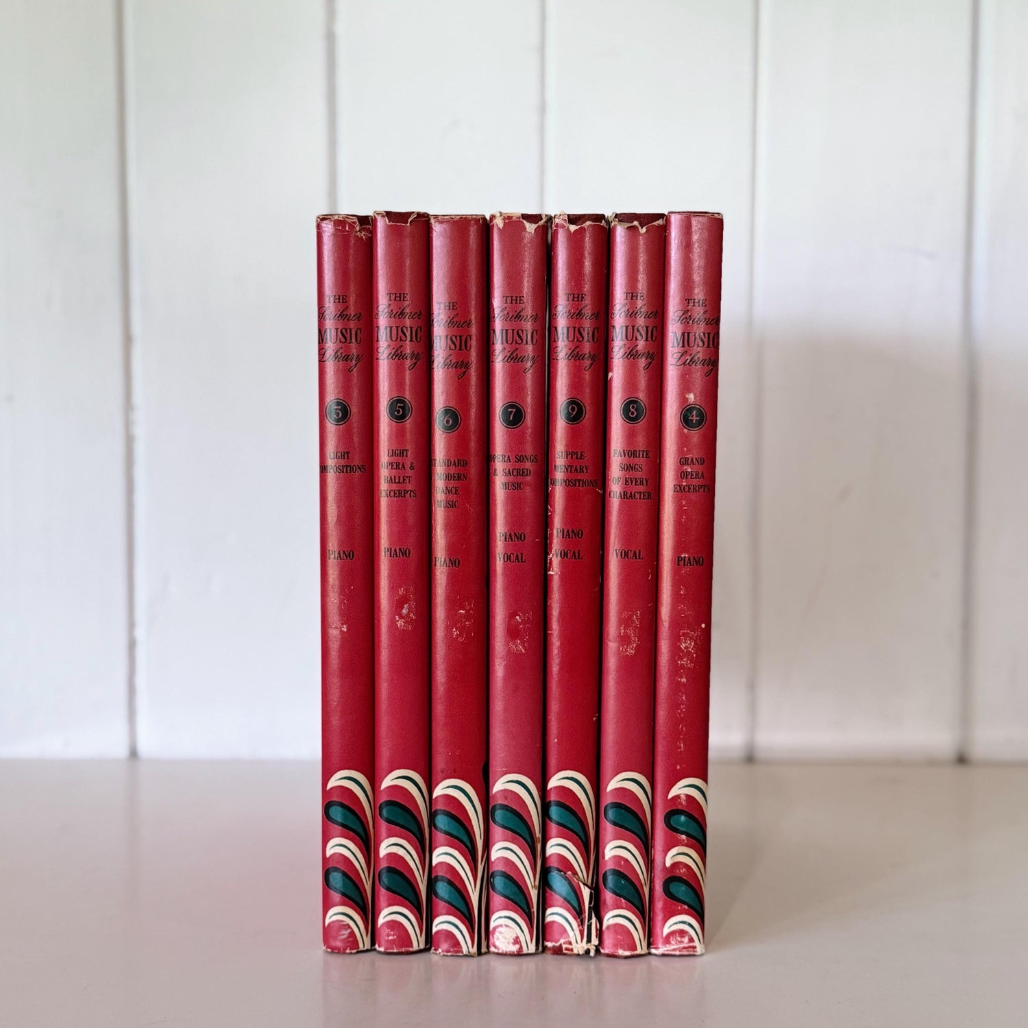 Red Mid-Century Book Set, The Scribner Radio Music Library, Music Books for Shelf Styling