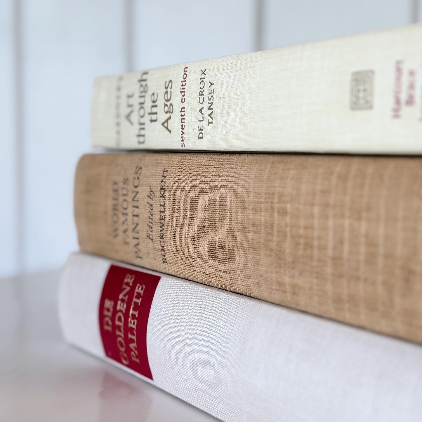 Vintage Beige and Tan Fine Art Book Bundle for Decor