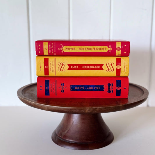 Yellow and Red Charlotte Bronte, George Eliot, Jane Austen Books, Penguin Drop Caps Editions