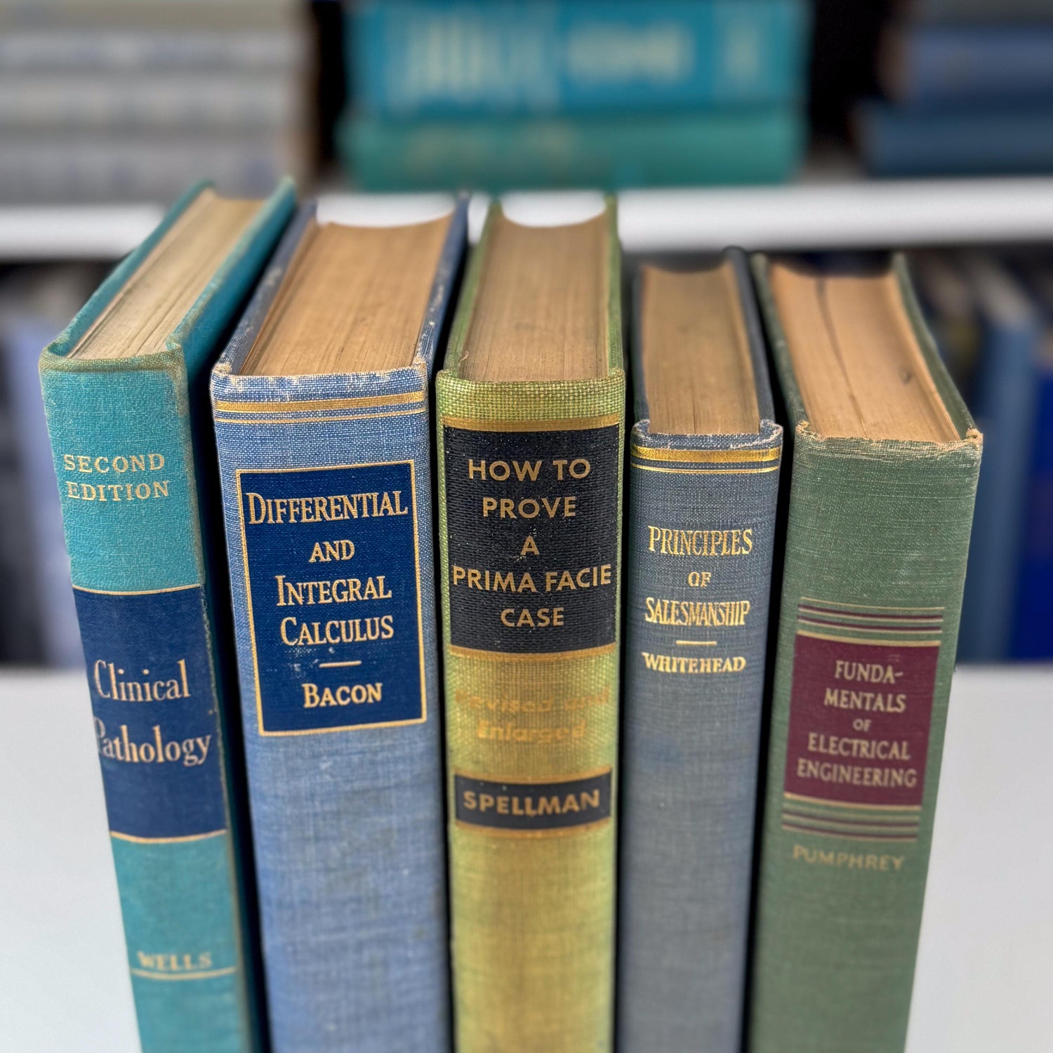 Vintage Blue and Green Mid-Century Textbook Bundle For Shelf Styling