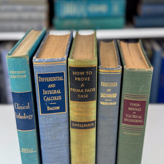 Vintage Blue and Green Mid-Century Textbook Bundle For Shelf Styling