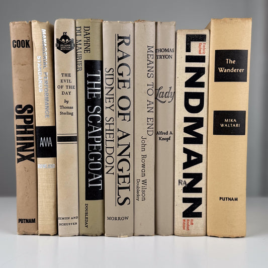 Neutral Vintage Book Stack | Black, Tan & Cream Decorative Books for Shelf Styling or Modern Decor