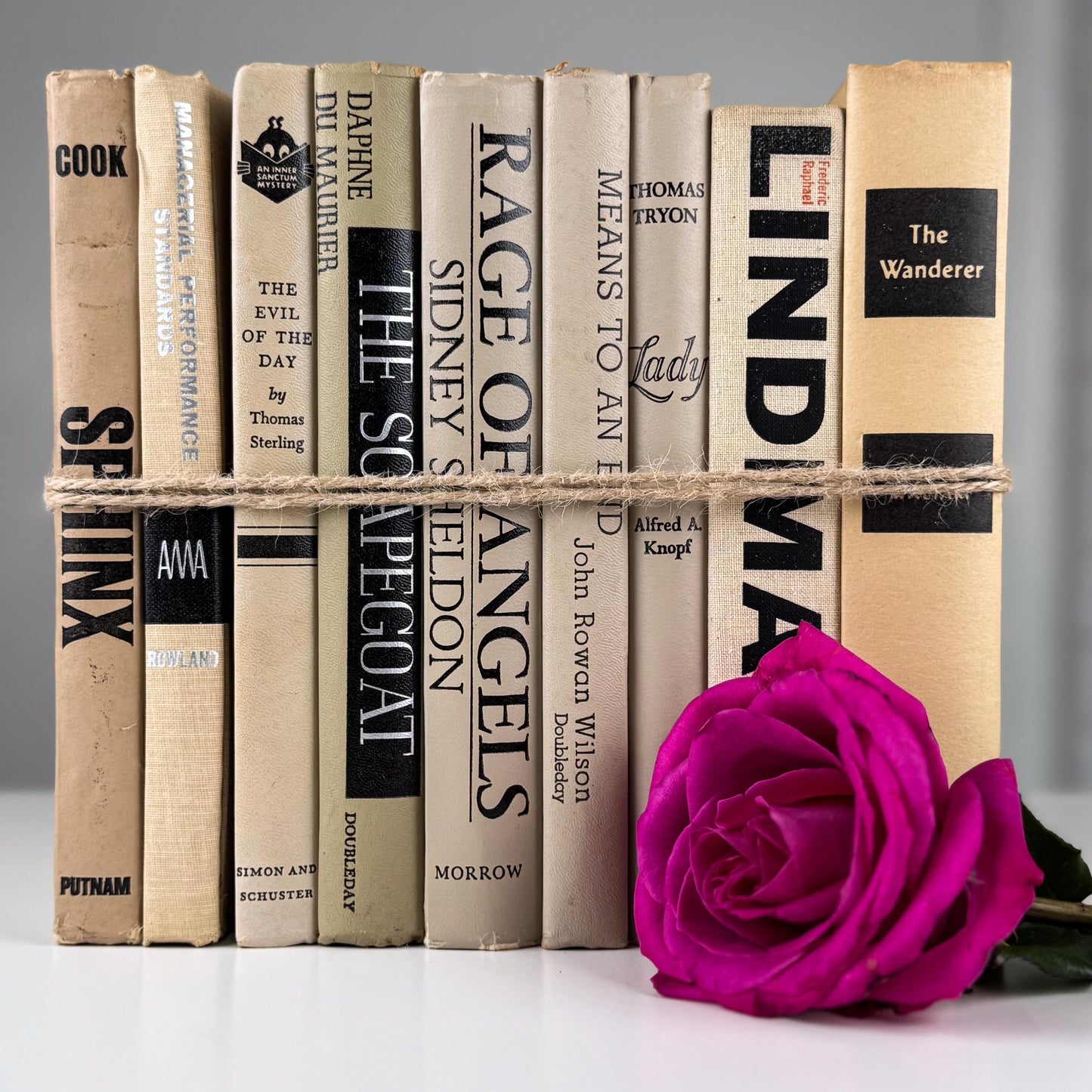 Neutral Vintage Book Stack | Black, Tan & Cream Decorative Books for Shelf Styling or Modern Decor