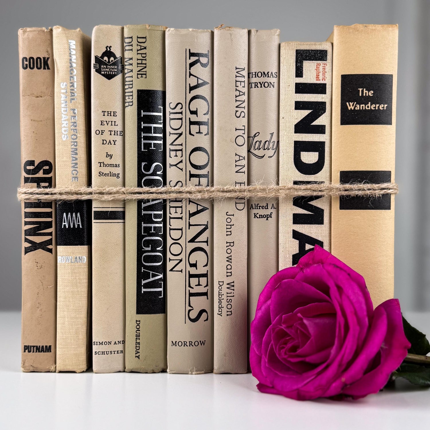 Neutral Vintage Book Stack | Black, Tan & Cream Decorative Books for Shelf Styling or Modern Decor