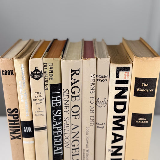 Neutral Vintage Book Stack | Black, Tan & Cream Decorative Books for Shelf Styling or Modern Decor
