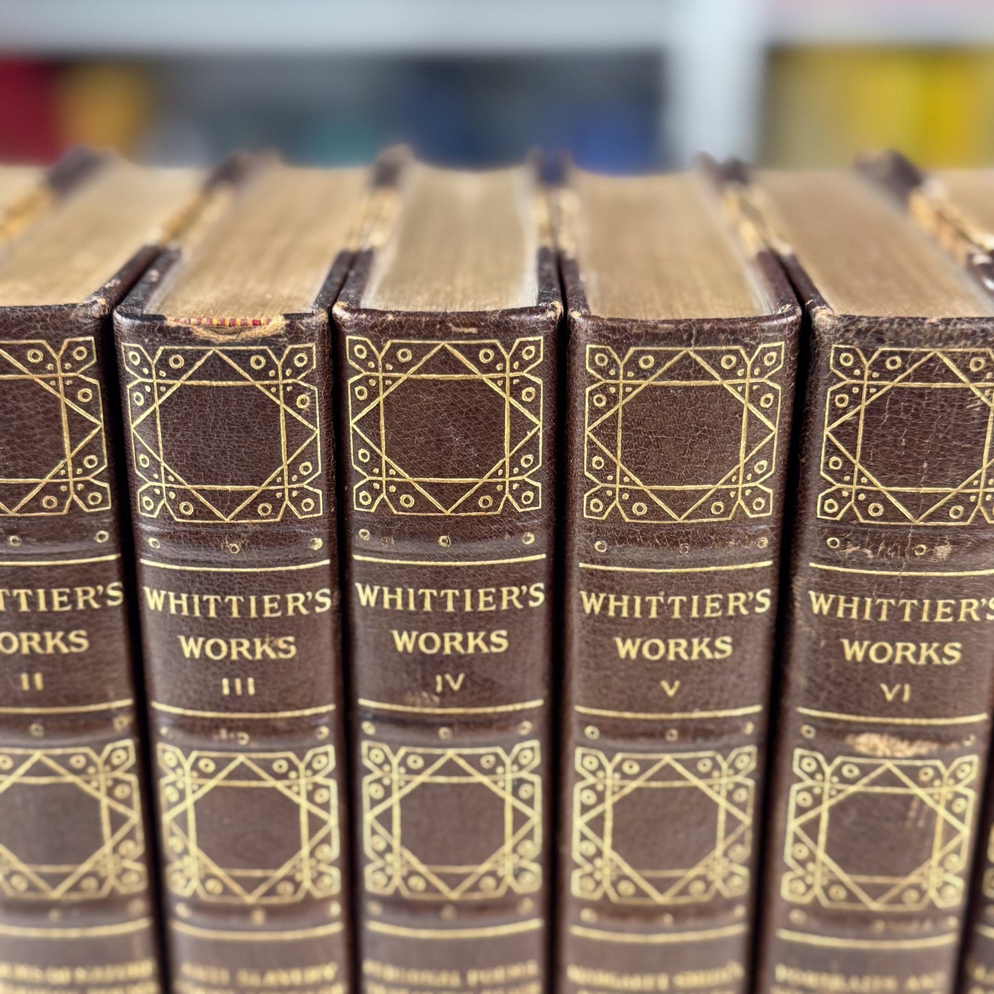 Antique Leather Book Set | Whittier’s Works | Amesbury Edition, 1892 | 7 Volumes