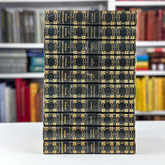 Antique Leather-Bound 10-Volume Set 1904 Craigie Edition Longfellow Green and Gold Book Set