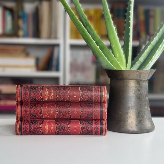 German Antique Books, Schiller's Works, 3-Volume Set, Ornate Small Books