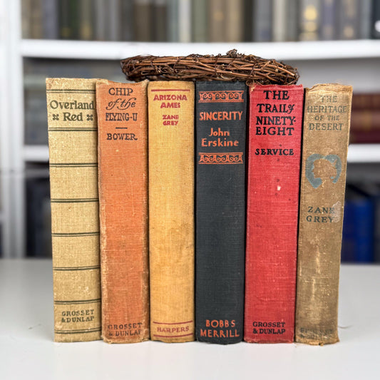 Antique Old West Novel Bundle, Orange Red, Rust Westerns, Hough, Seltzer, Raine