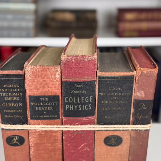 Rustic Red & Black Vintage Book Set for Shelf Styling
