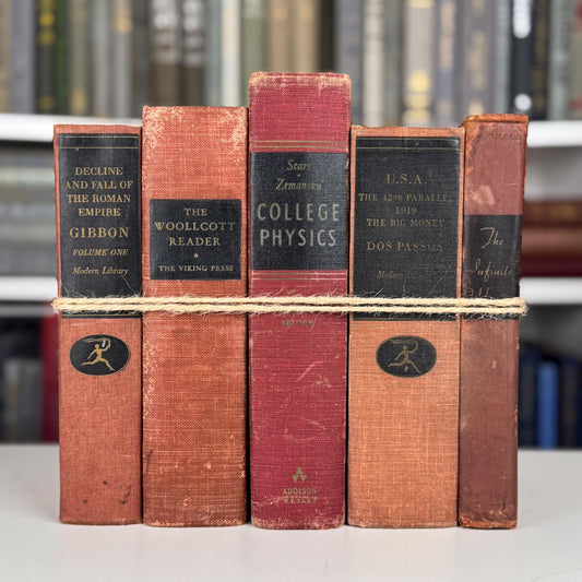 Rustic Red & Black Vintage Book Set for Shelf Styling
