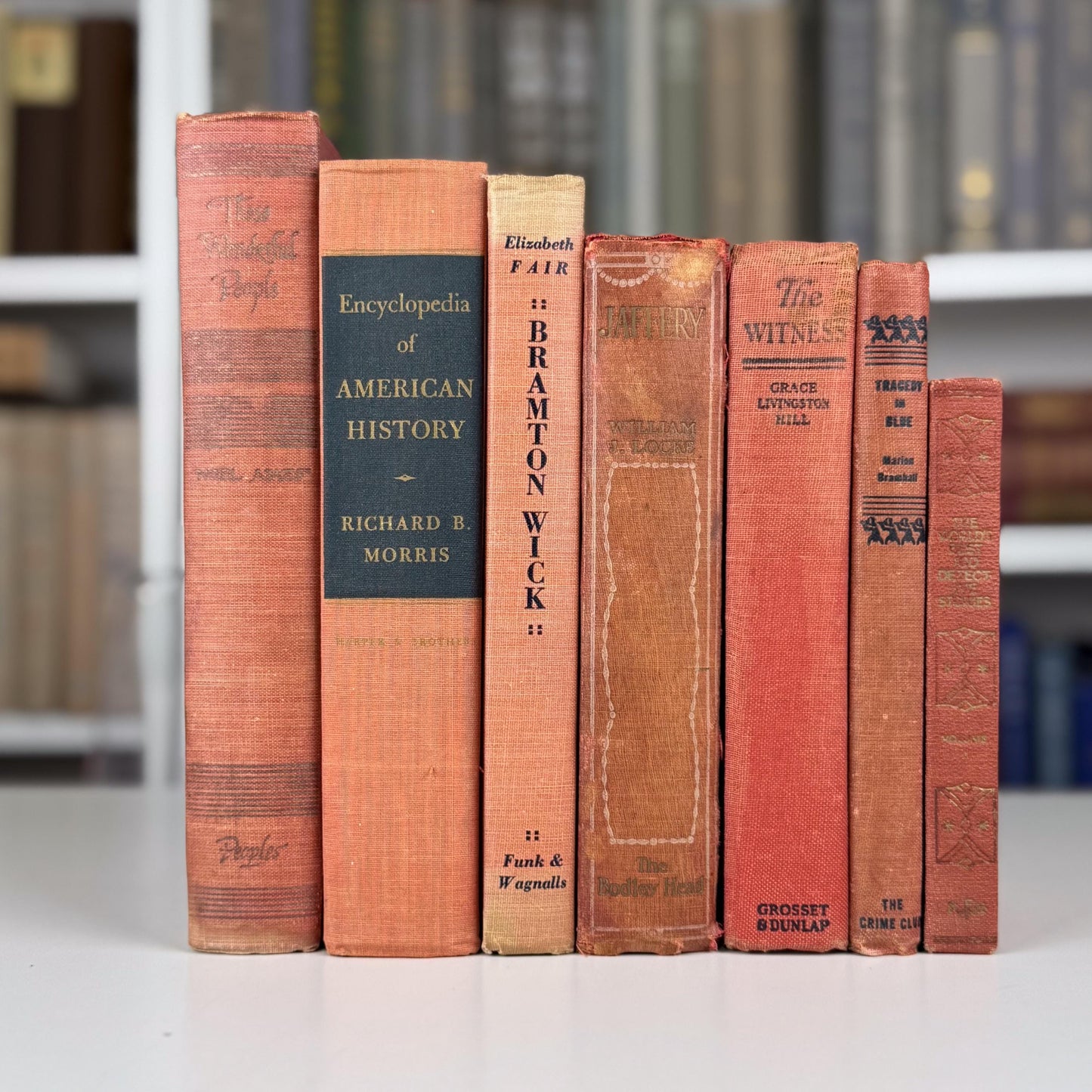 Warm Rustic Red and Pink Vintage Book Set – Shelf Styling with Cottagecore Charm