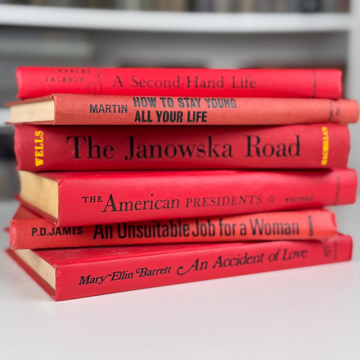 Retro Vibrant Red Vintage Book Set – Bold Shelf Styling with a Pop of Color