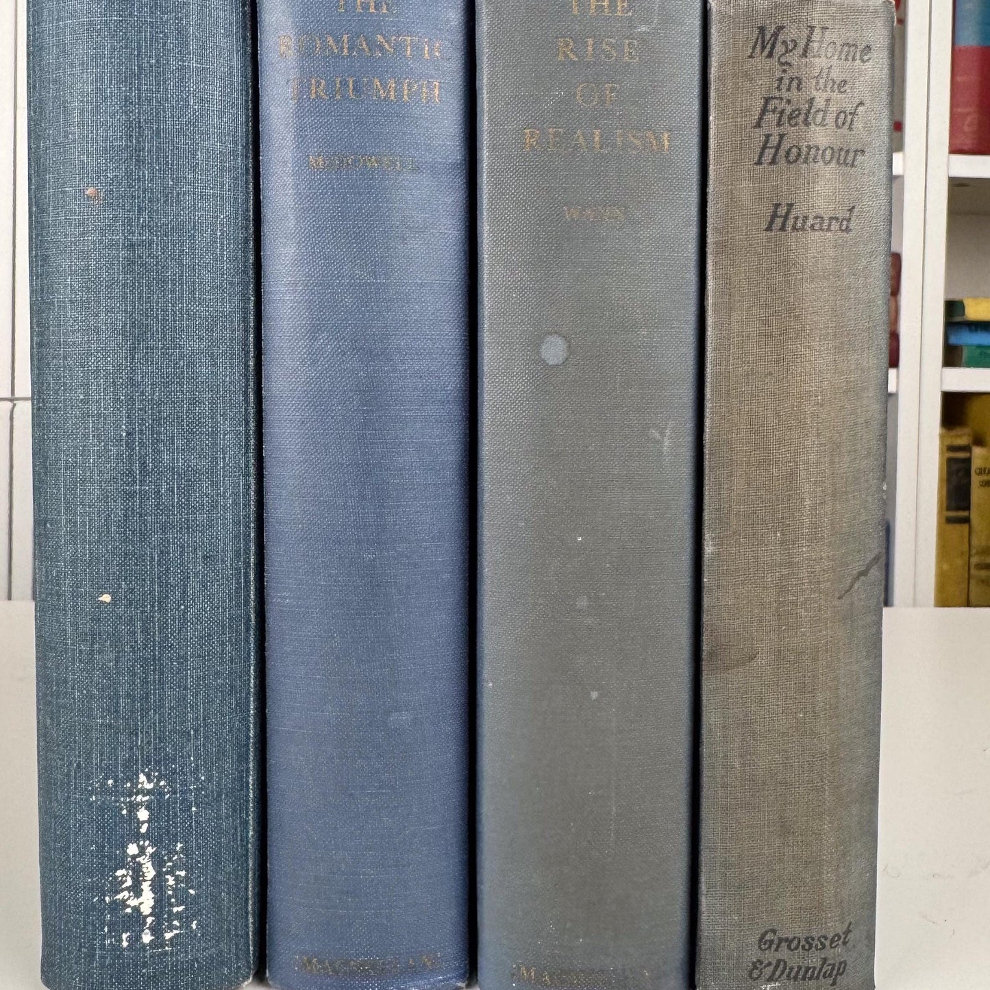 Dusty Blue & Slate Vintage Book Set – Subtle, Faded Elegance for Shelf Styling