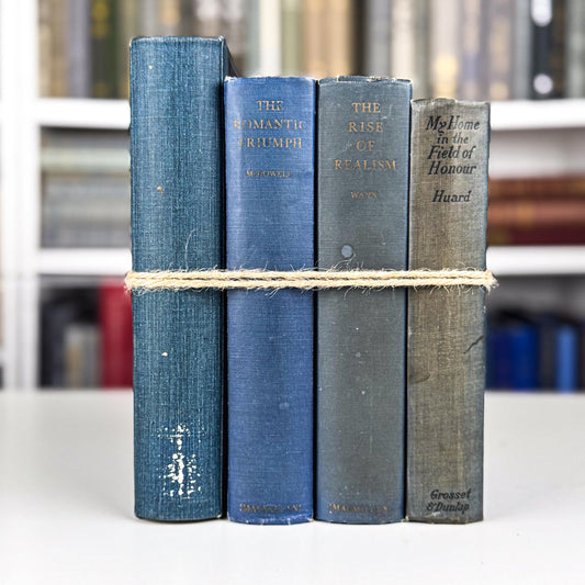 Dusty Blue & Slate Vintage Book Set – Subtle, Faded Elegance for Shelf Styling