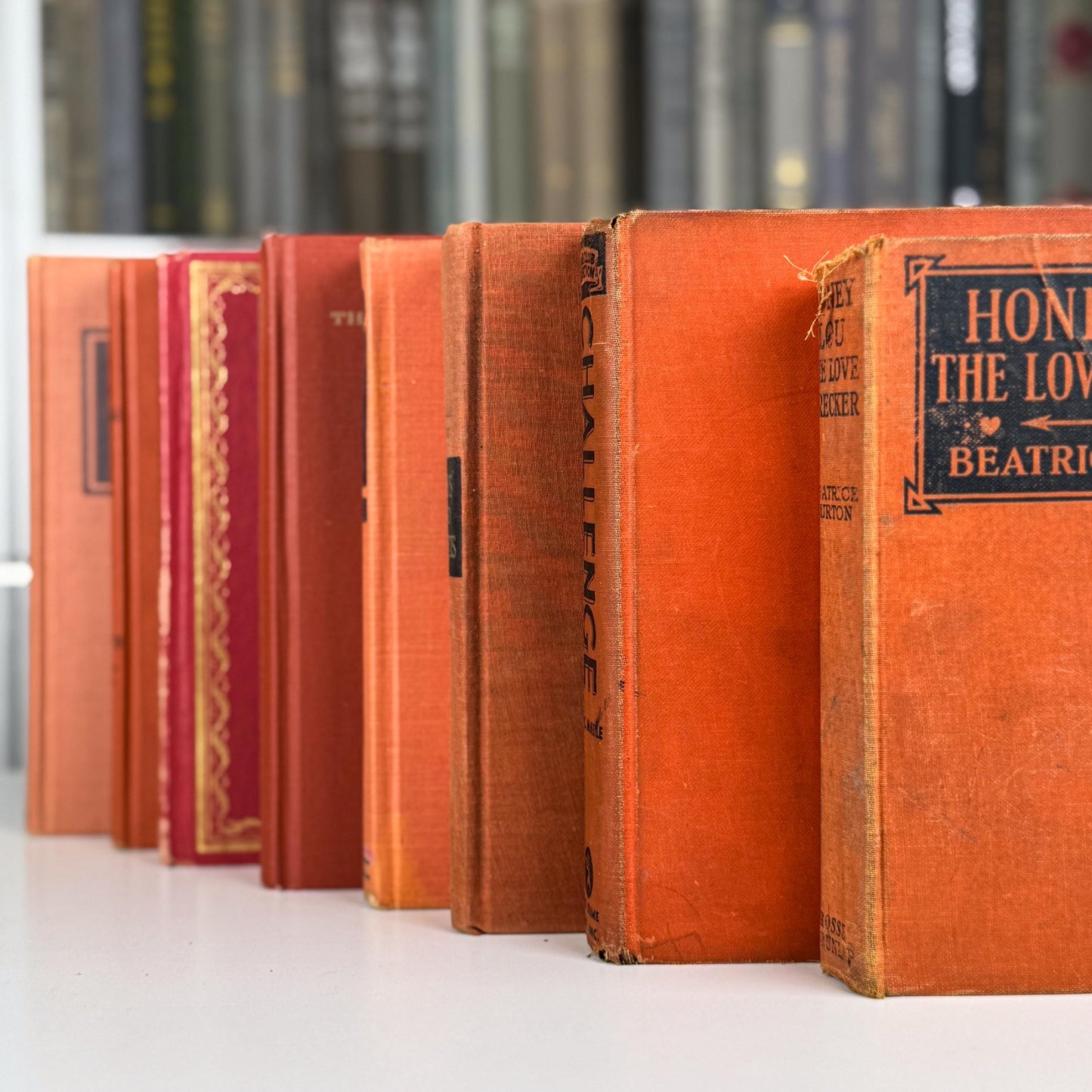 Burnt Orange & Rustic Red Vintage Book Set – Warm Shelf Styling for Cozy Interiors