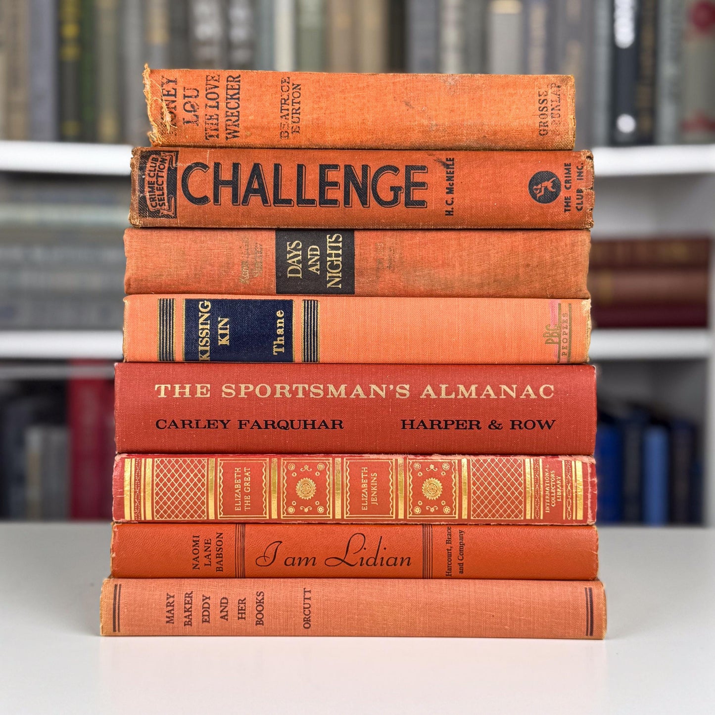 Burnt Orange & Rustic Red Vintage Book Set – Warm Shelf Styling for Cozy Interiors