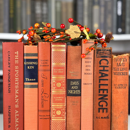 Burnt Orange & Rustic Red Vintage Book Set – Warm Shelf Styling for Cozy Interiors