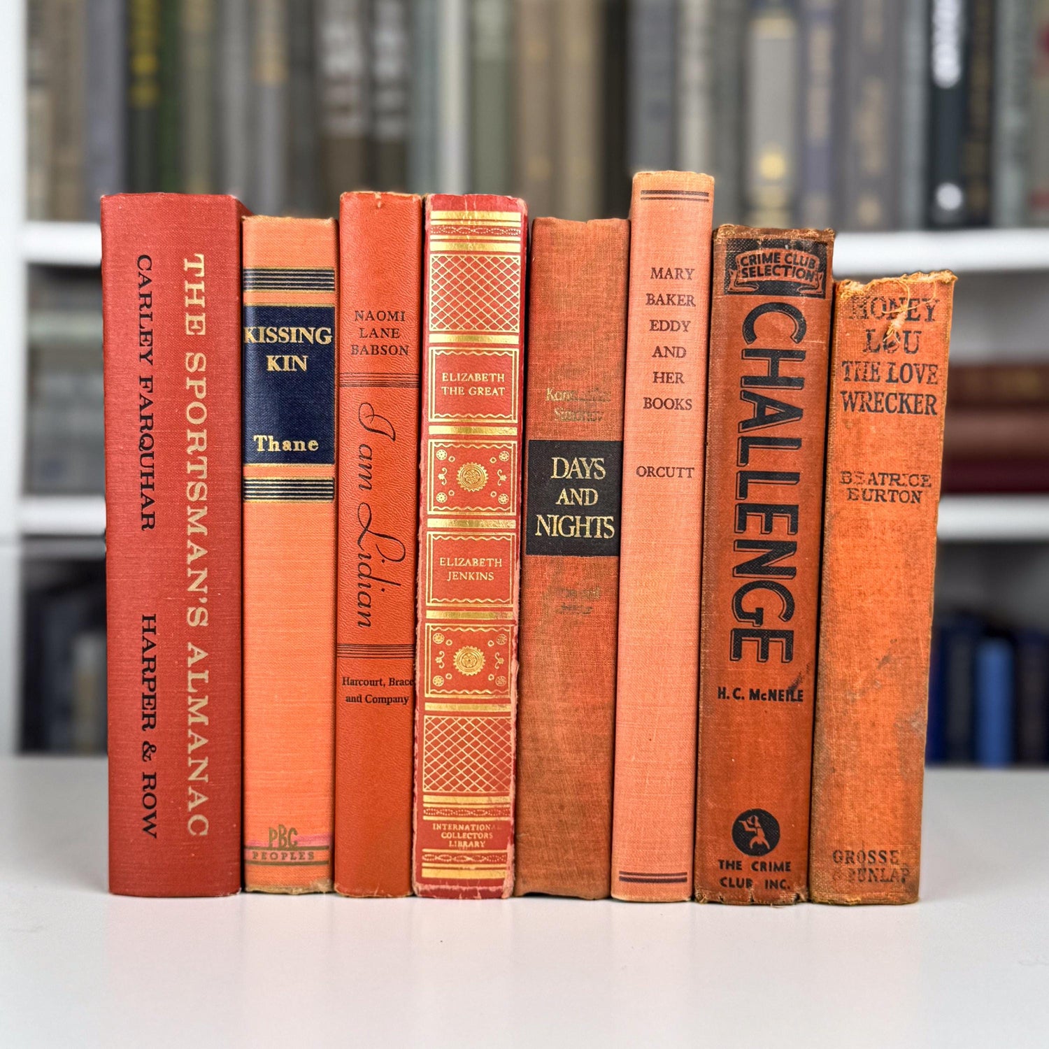 Burnt Orange & Rustic Red Vintage Book Set – Warm Shelf Styling for Cozy Interiors