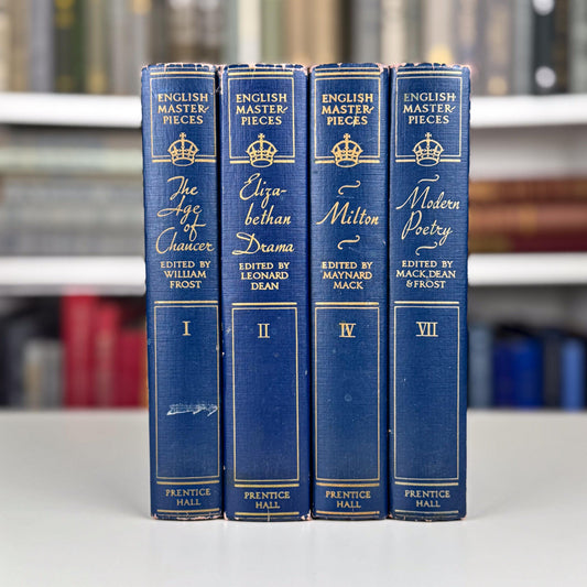English Masterpieces Dark Blue Book Set, Navy Blue & Gold Vintage Books