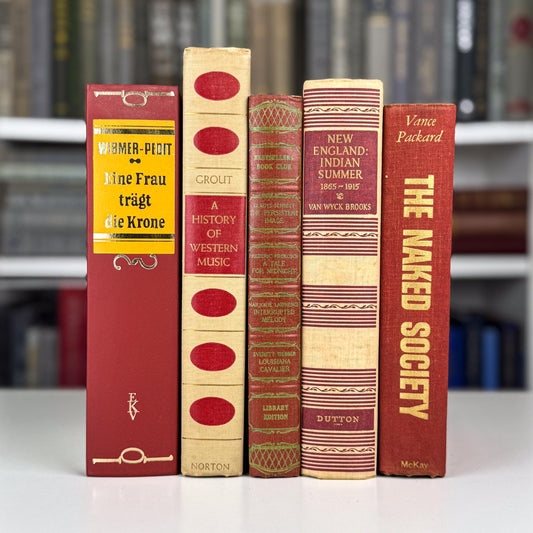 Bold Masculine Mid-Century Beige Mustard Red Book Bundle, Aesthetic Books By Color for Decor