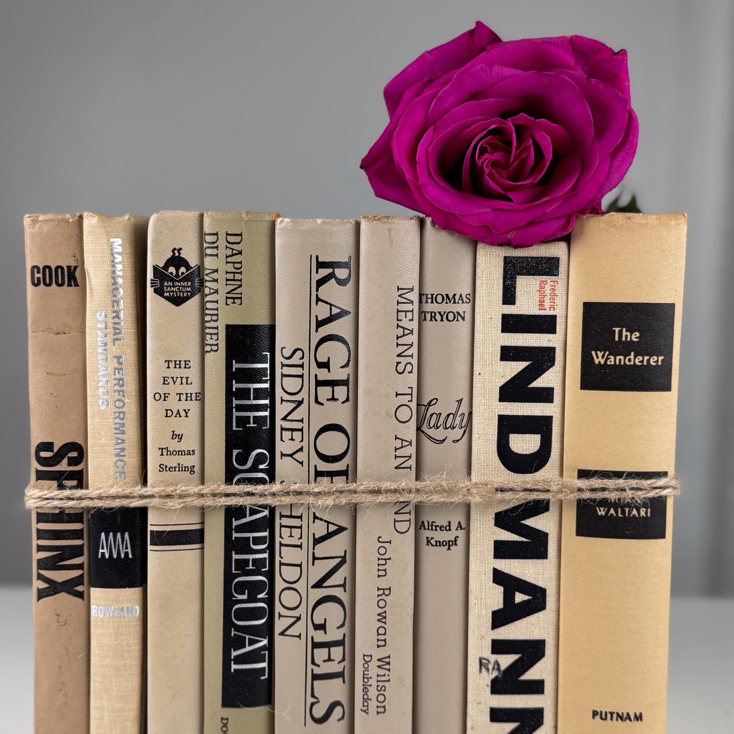 Neutral Vintage Book Stack | Black, Tan & Cream Decorative Books for Shelf Styling or Modern Decor
