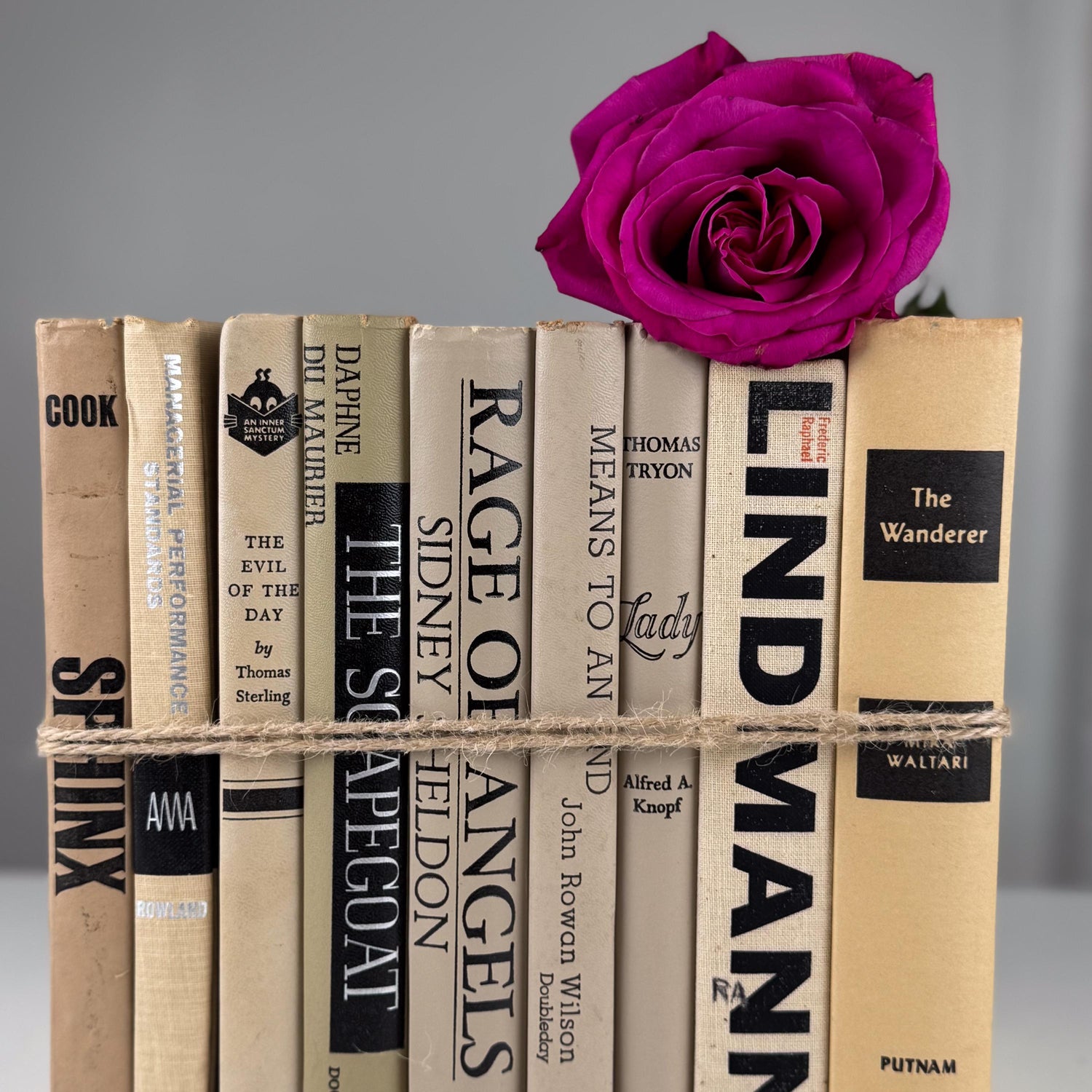 Neutral Vintage Book Stack | Black, Tan & Cream Decorative Books for Shelf Styling or Modern Decor