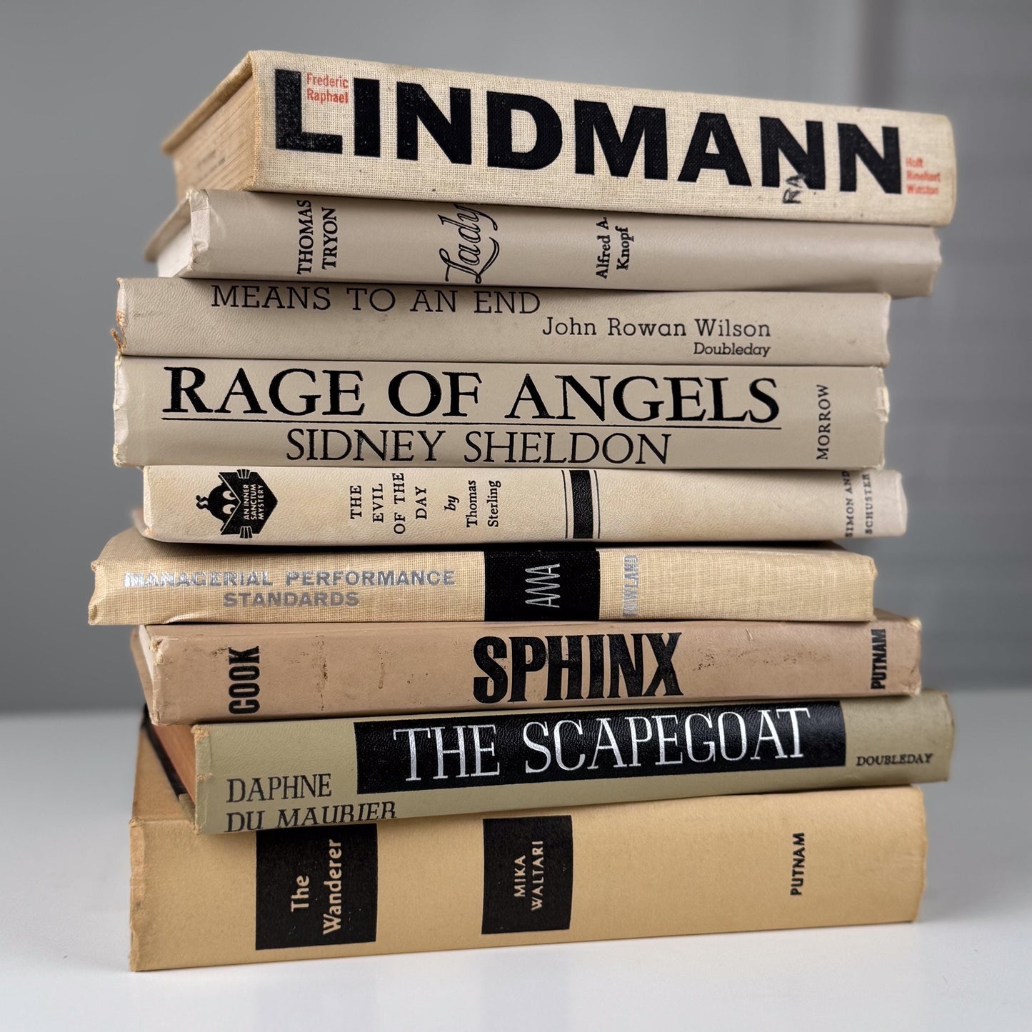 Neutral Vintage Book Stack | Black, Tan & Cream Decorative Books for Shelf Styling or Modern Decor